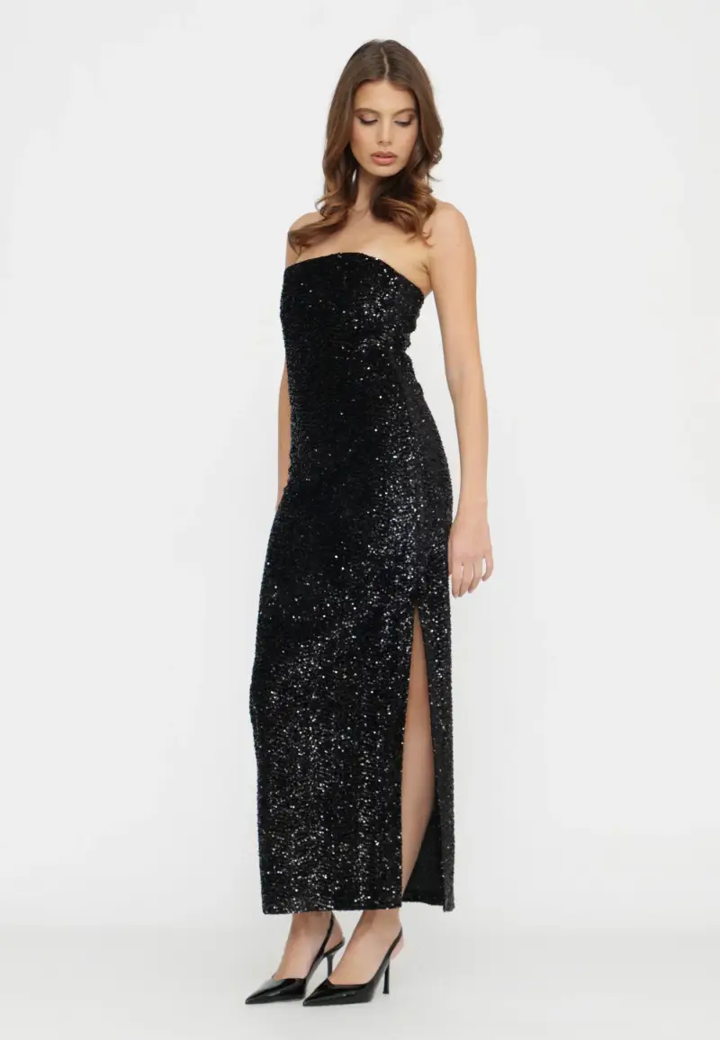 Abito lungo paillettes nero miniatura 2