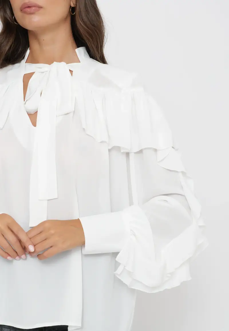 Camicia bianca con balze e fiocco miniatura 2