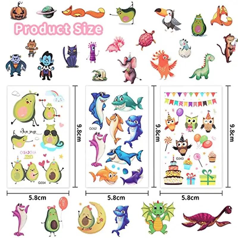 ACWOO Tatuaggi Temporanei Finti per Bambini, 60 Fogli, Set per per Ragazzi, Cartoni Animati, per Adulti Festa Compleann miniatura 3