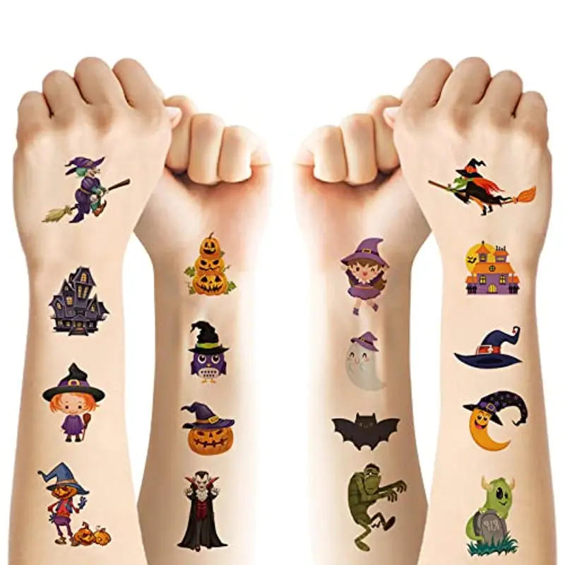 ACWOO Tatuaggi Temporanei per Bambini, 10 Fogli Adesivi Tatuaggi di Halloween, Halloween Impermeabile Temporaneo Tattoos per Bambini Compleanno Regalo Festa di Halloween Cosplay Decorazion