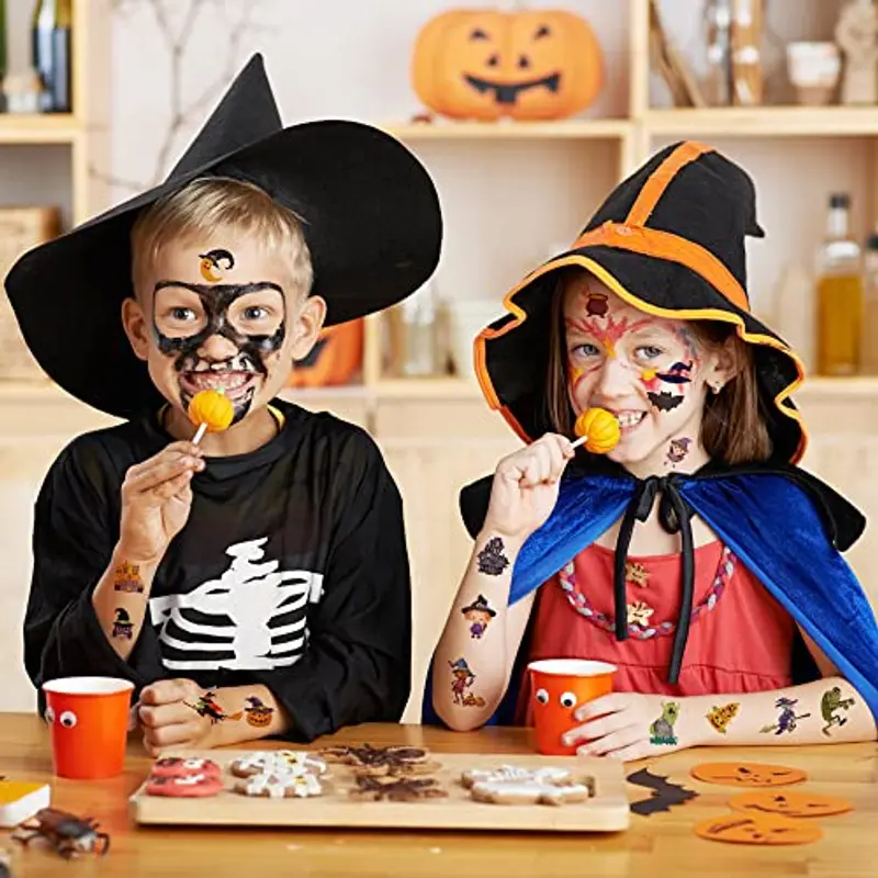 ACWOO Tatuaggi Temporanei per Bambini, 10 Fogli Adesivi Tatuaggi di Halloween, Halloween Impermeabile Temporaneo Tattoos per Bambini Compleanno Regalo Festa di Halloween Cosplay Decorazion miniatura 3