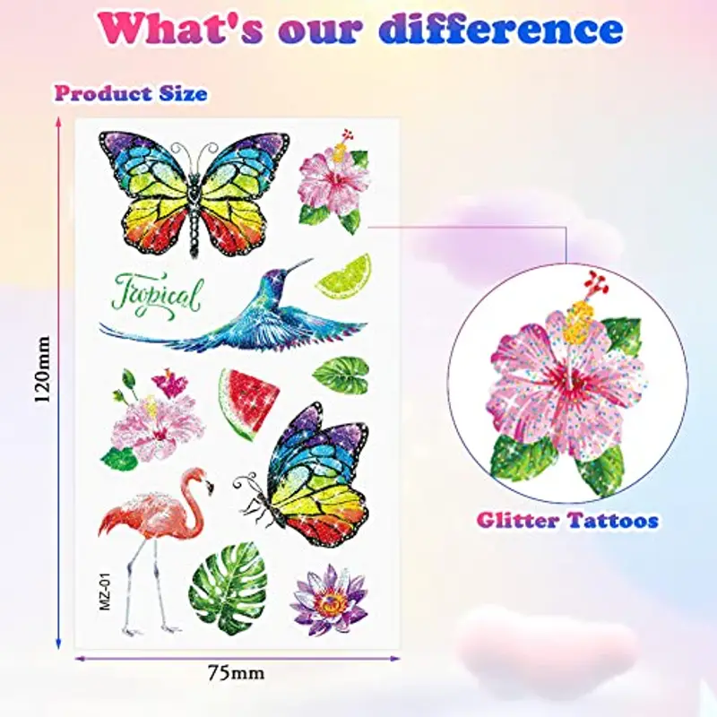 ACWOO Tatuaggi Temporanei per Bambini, 20 Fogli Tatuaggi Temporanei Unicorno Farfalla per Ragazze, Impermeabile Adesivi Tatuaggio Set per Bambini Adulti Festa Compleann Decorazione Regalini miniatura 2
