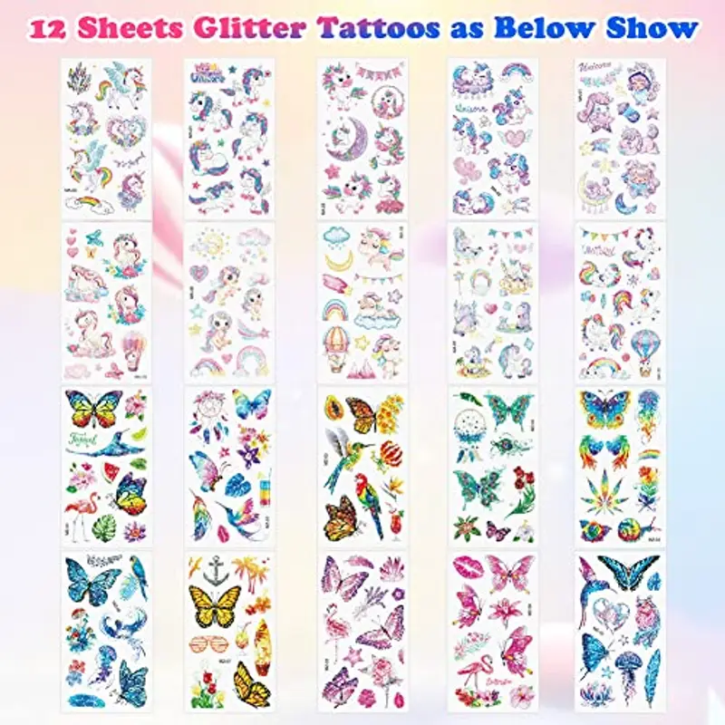 ACWOO Tatuaggi Temporanei per Bambini, 20 Fogli Tatuaggi Temporanei Unicorno Farfalla per Ragazze, Impermeabile Adesivi Tatuaggio Set per Bambini Adulti Festa Compleann Decorazione Regalini miniatura 3