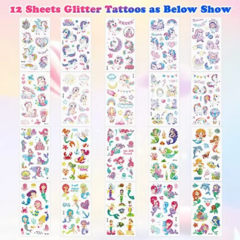 ACWOO Tatuaggi Temporanei per Bambini, 20 Fogli Tatuaggi Temporanei Unicorno Sirena per Ragazze, Impermeabile Adesivi Tatuaggio Set per Bambini Adulti Festa Compleann Decorazione Regalini miniatura 3