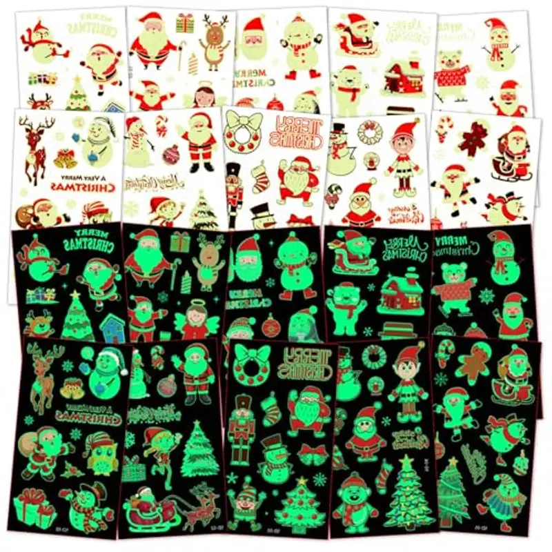 ACWOO Tatuaggio Temporaneo di Natale per i Bambini, 10 Fogli Tatuaggi Temporanei Glitter di Natale per Bambini,