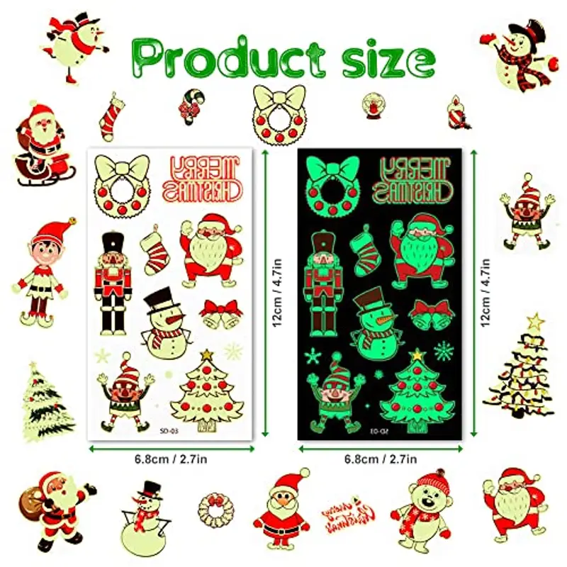 ACWOO Tatuaggio Temporaneo di Natale per i Bambini, 10 Fogli Tatuaggi Temporanei Glitter di Natale per Bambini miniatura 3