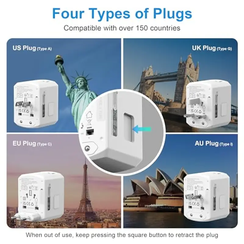 Adattatore Universale Presa Internazionale da Viaggio - 5 in1 Adattatori Spina Universali con 2 USB A 2 Tipo C e 1 AC Prese Travel Adapter Italia to UK Giapponese USA Australia Tailandia Cina Yioihnm miniatura 2