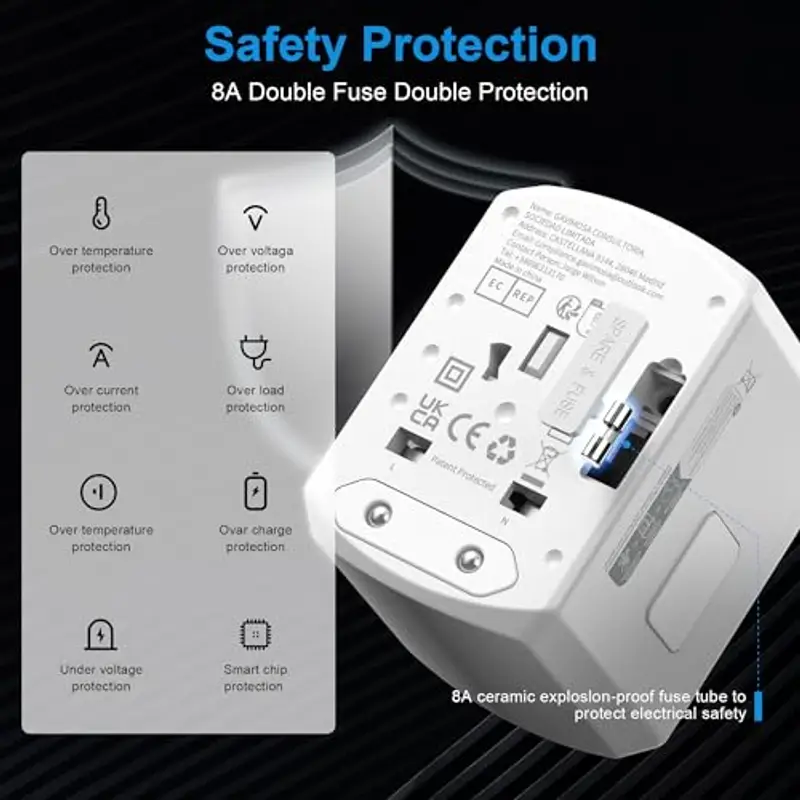 Adattatore Universale Presa Internazionale da Viaggio - 5 in1 Adattatori Spina Universali con 2 USB A 2 Tipo C e 1 AC Prese Travel Adapter Italia to UK Giapponese USA Australia Tailandia Cina Yioihnm miniatura 3