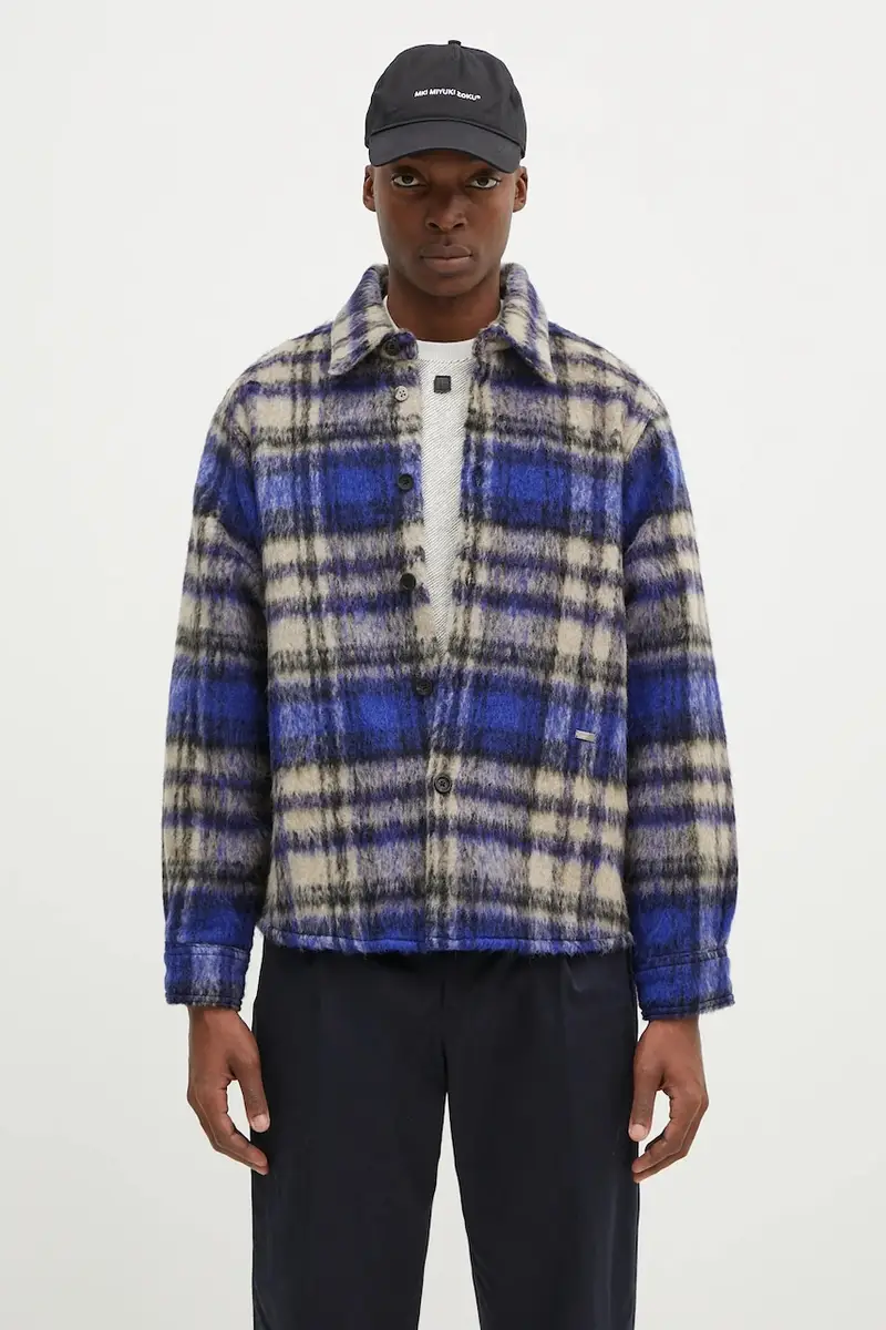 camicia in lana colore blu BN01FWJK0118BL