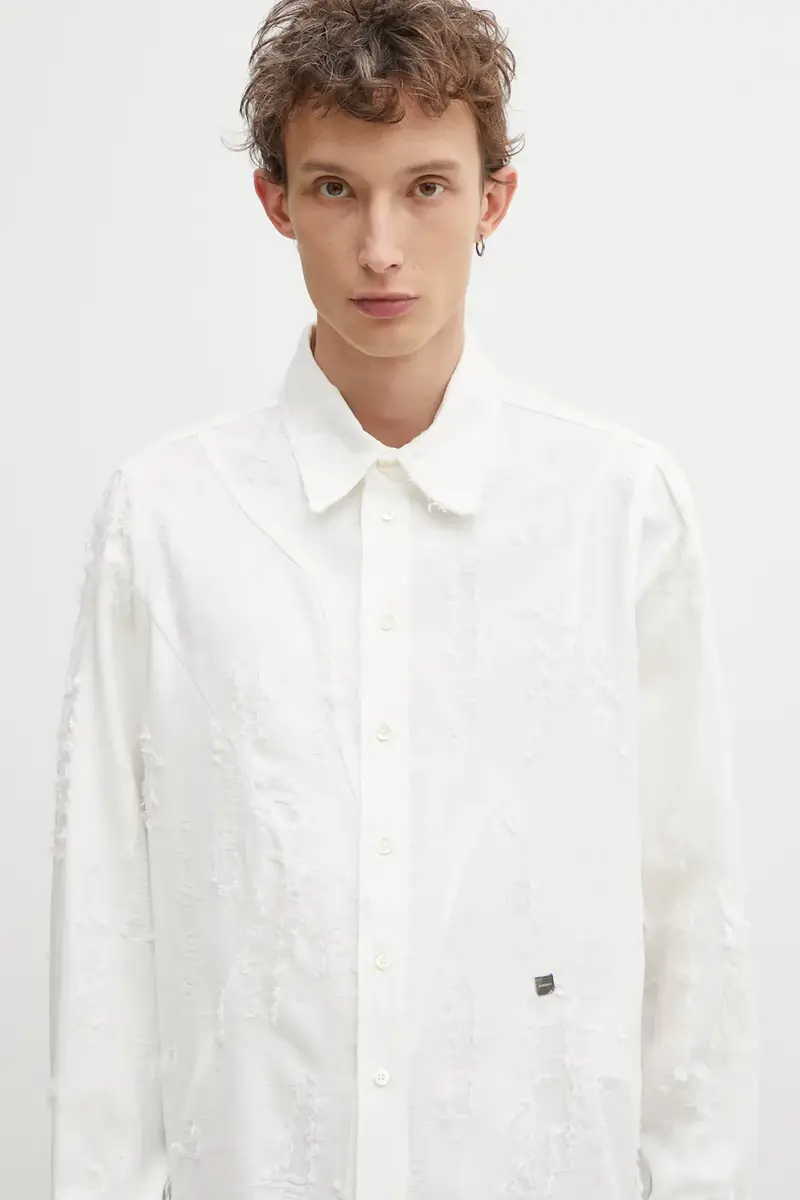 camicia in lino misto SHIRT uomo colore bianco BO01FWSH0101OW miniatura 4