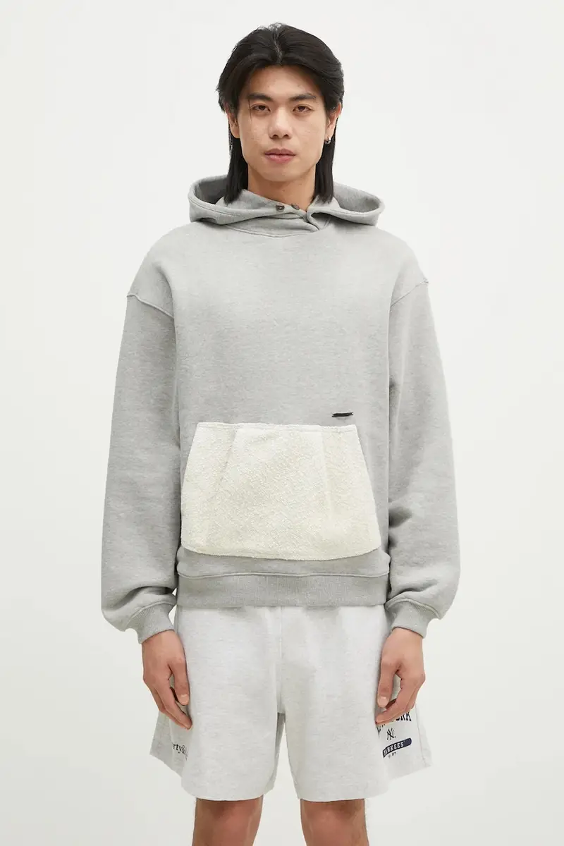 felpa in cotone uomo colore grigio con cappuccio BN01FWHD0106GR