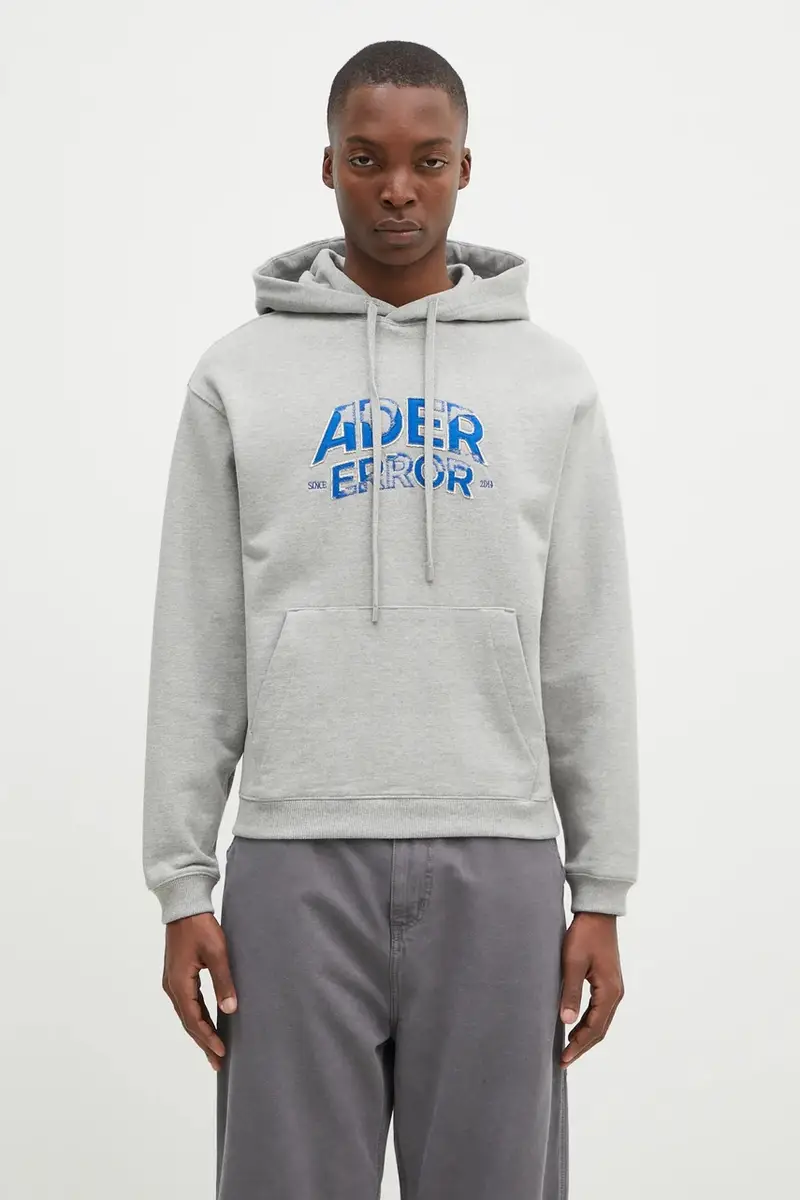 felpa in cotone uomo colore grigio con cappuccio con applicazione BN25FYHD0101GR