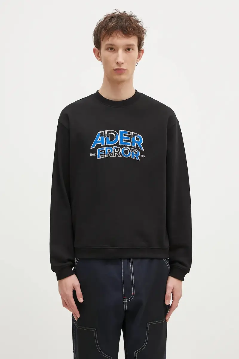 felpa in cotone uomo colore nero con applicazione BN25FYSW0101BK