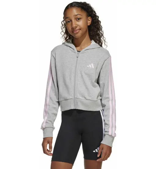 3 Stripes Cropped Jr - felpa con cappuccio - ragazza Grey