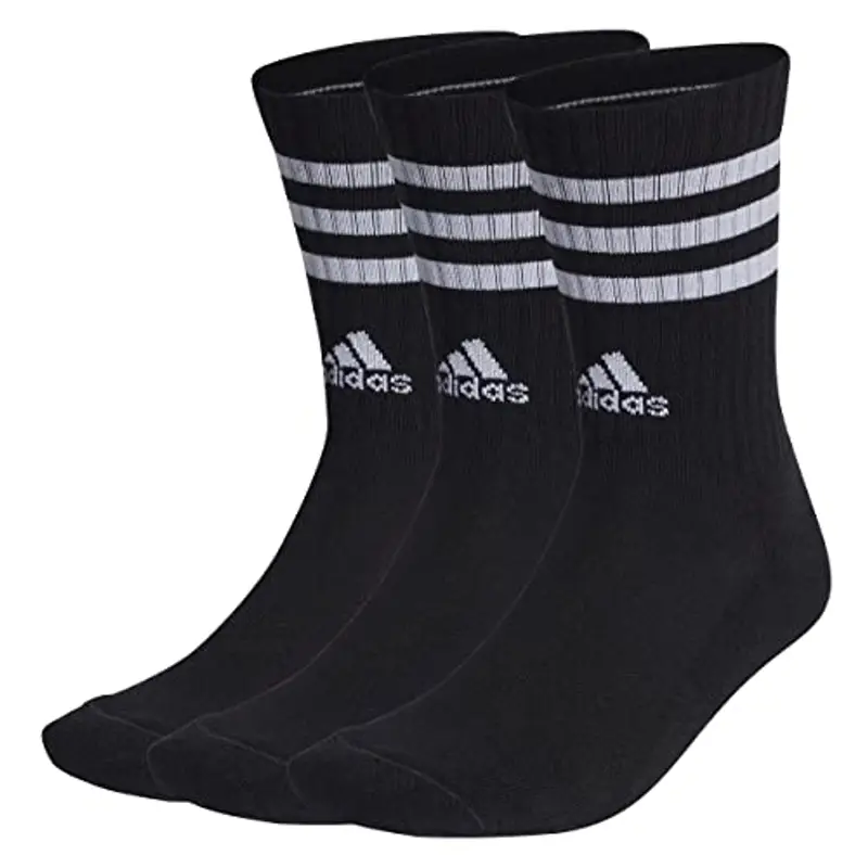 adidas 3-Stripes Cushioned Crew Socks 3 Pairs, Calzini Unisex-Bambini, Black/White, 3