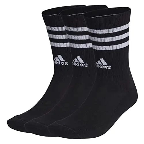 adidas 3-Stripes Cushioned Crew Socks 3 Pairs, Calzini Unisex-Bambini, Black/White, 4