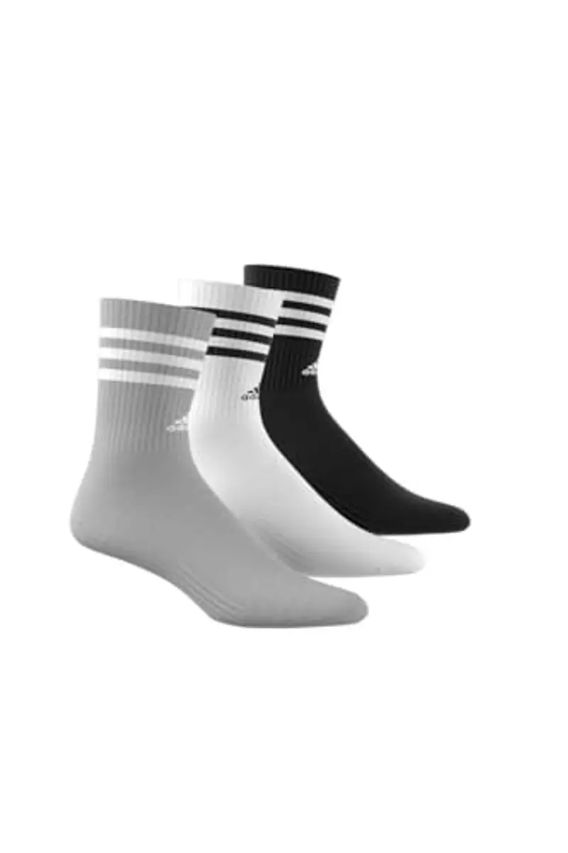 adidas 3-stripes Cushioned Crew Socks 3 Pairs, Calzini Unisex - Adulto, Medium Grey Heather/White/Black/White, XS miniatura 2