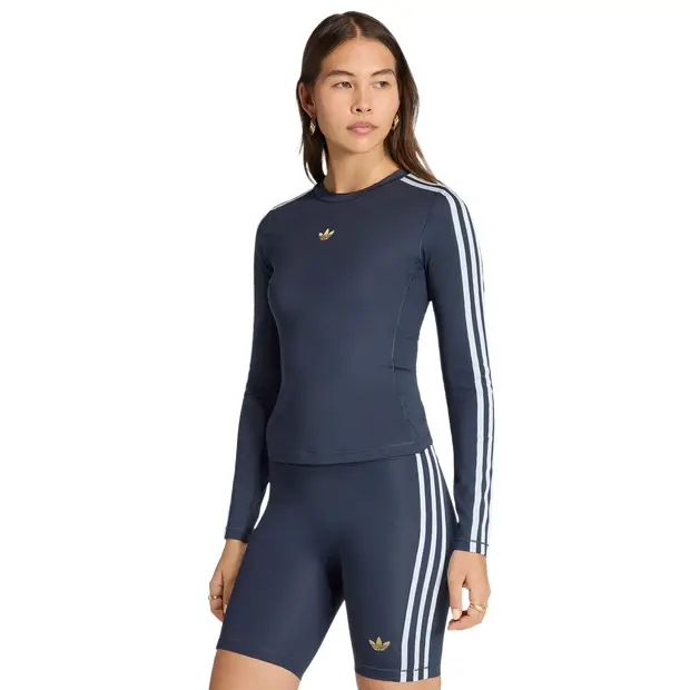 3 Stripes Long Sleeve T-shirt Donna - Magliette Blu - Mesh Blue