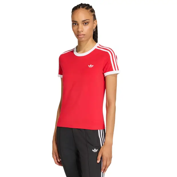 3 Stripes Slim T-shirt Donna - Magliette Rosso - di cotone Red
