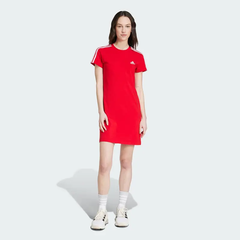 Abito Essentials 3-Stripes Single Jersey Fitted Tee | Adidas Rosso scarlatto