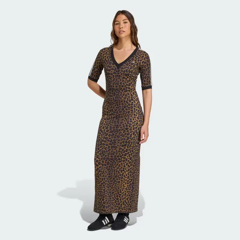 Abito Leopard V-Neck Maxi Multicolor
