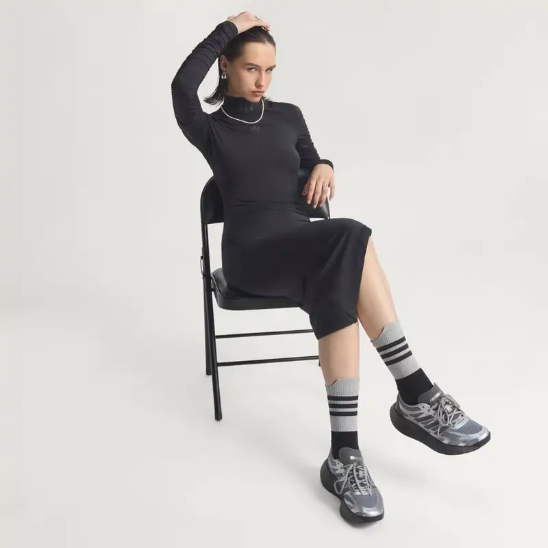 Abito lungo con arricciature Black miniatura 4