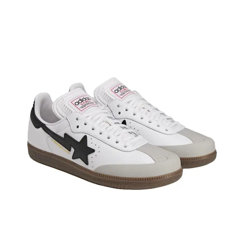 BAPE x adidas Samba Bianco Nero Gomma Sneakers Unisex JR9245 41⅓ miniatura 4