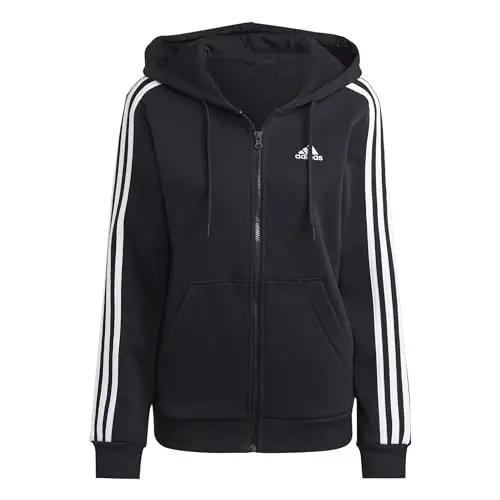 adidas Donna Essentials 3-Stripes Full-Zip Fleece Hoodie, black/white, XS