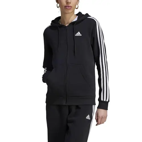 adidas Donna Essentials 3-Stripes Full-Zip Fleece Hoodie, black/white, XS miniatura 3