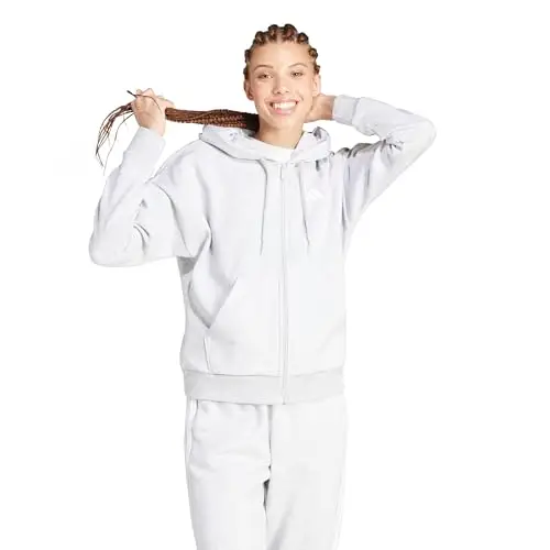 adidas Donna Essentials 3-Stripes Full-Zip Fleece Hoodie, Light Grey Heather/White, XS miniatura 3