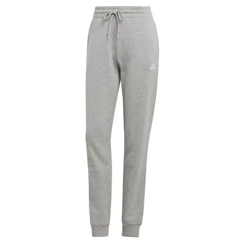 adidas Donna Essentials Linear French Terry Cuffed Pants, Medium Grey Heather/White, L