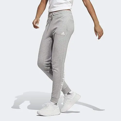 adidas Donna Essentials Linear French Terry Cuffed Pants, Medium Grey Heather/White, L miniatura 2