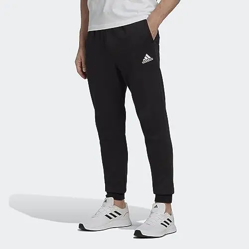 adidas Essentials Fleece Regular Tapered Pants Uomo, Black/White, L miniatura 2