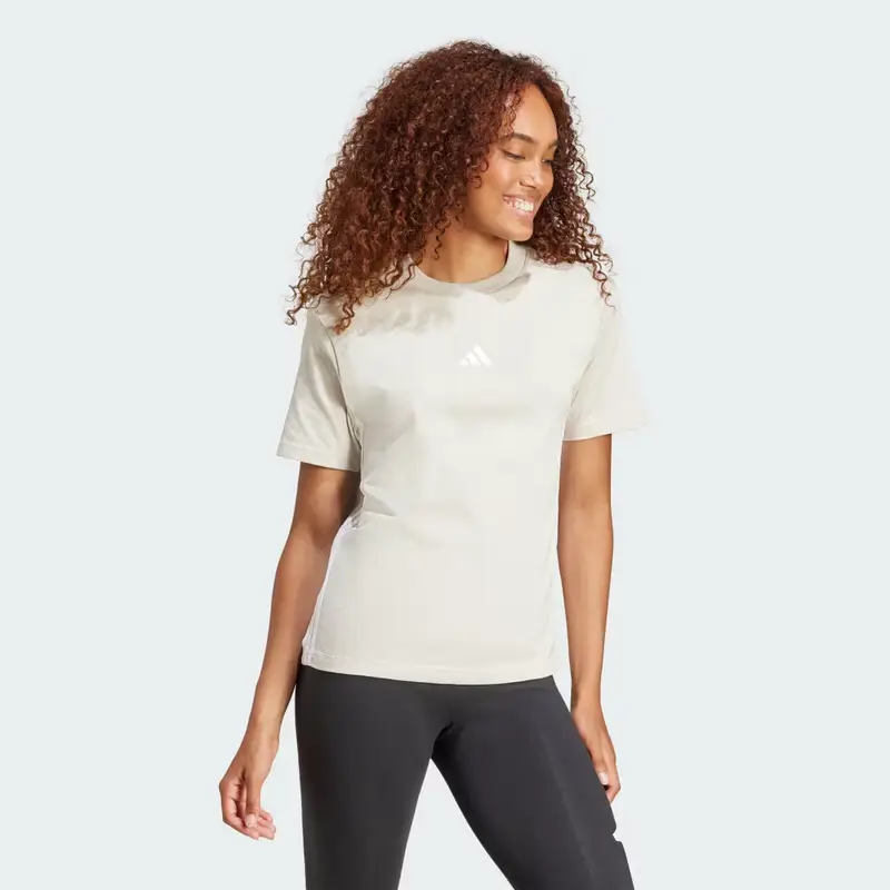 Essentials Maglietta in cotone a 3 strisce Beige miniatura 3