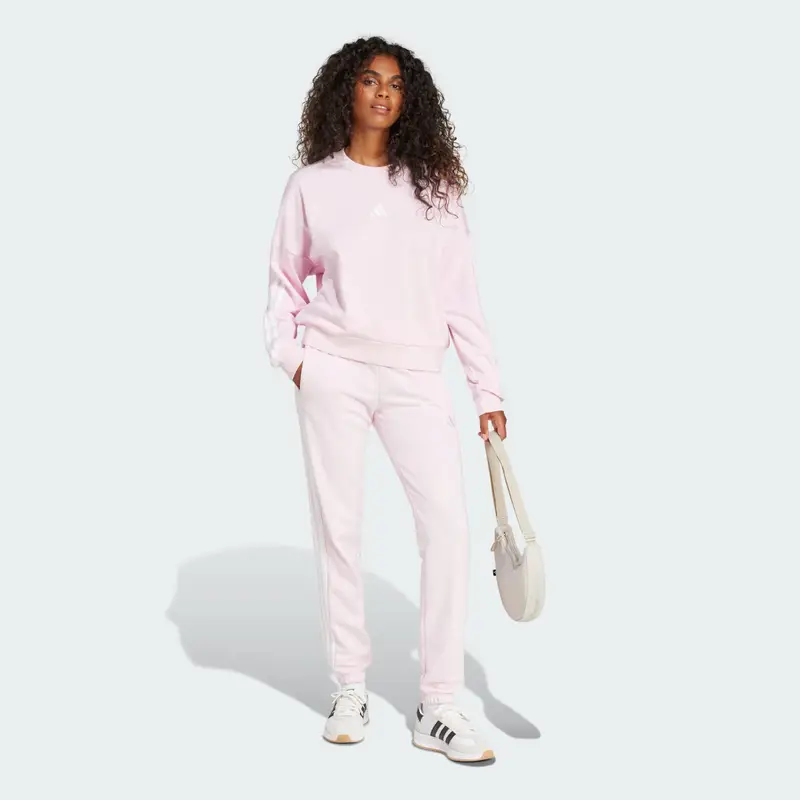 Essentials Pantaloni con risvolto in french terry a 3 strisce Clear Pink miniatura 3