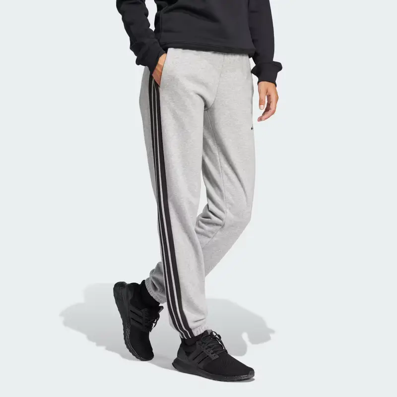 Essentials Pantaloni con risvolto in french terry a 3 strisce Medium Grey Heather miniatura 3