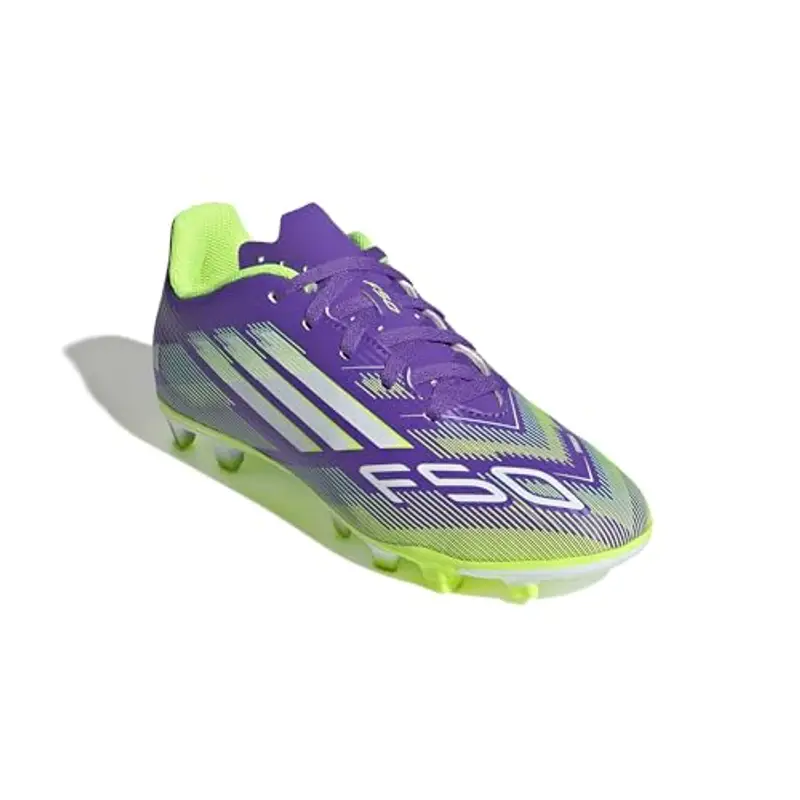 adidas F50 Club FG/MG J, Scarpe da Calcio, Purple Rush/Cloud White/Lucid Lemon, 36 2/3 EU miniatura 3