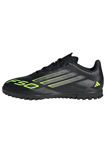 adidas F50 Club Turf Football Boots Kids, Scarpe da Calcio Unisex-Bambini, Core Black/Iron Met./Lucid Lemon, 28 EU