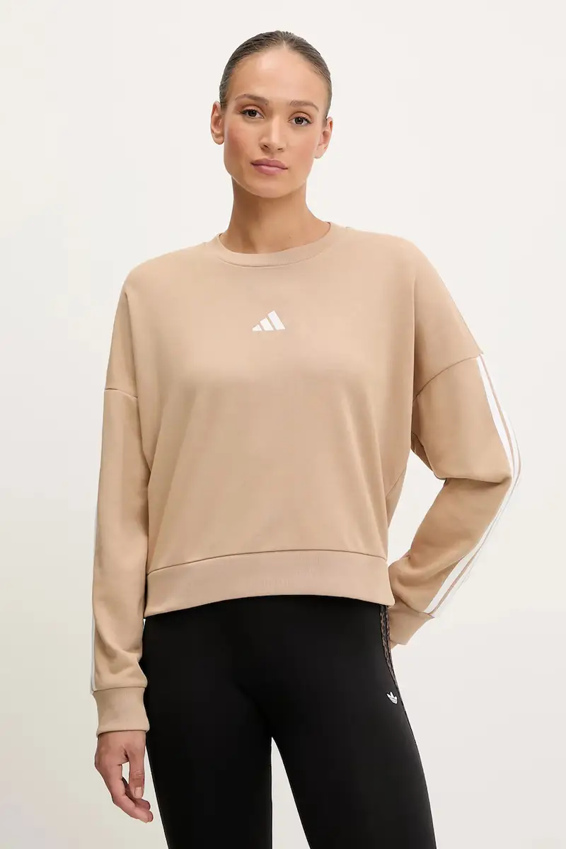 felpa 3-Stripes donna colore beige con applicazione JX7629