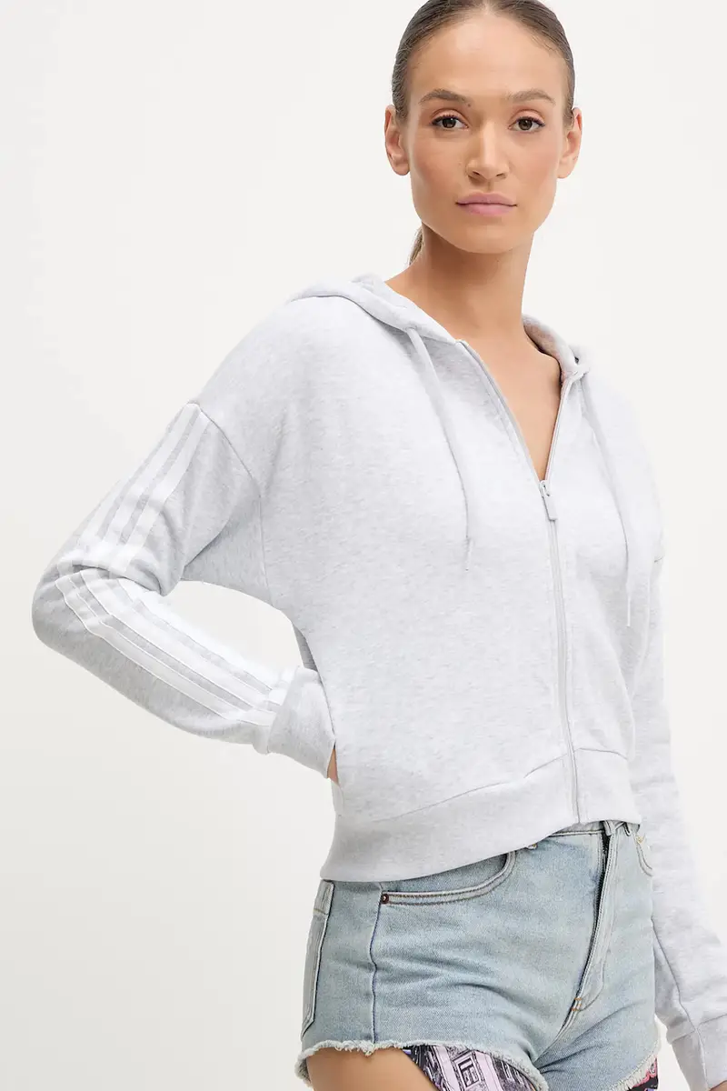 felpa 3-Stripes donna colore grigio con cappuccio JX7648 miniatura 4