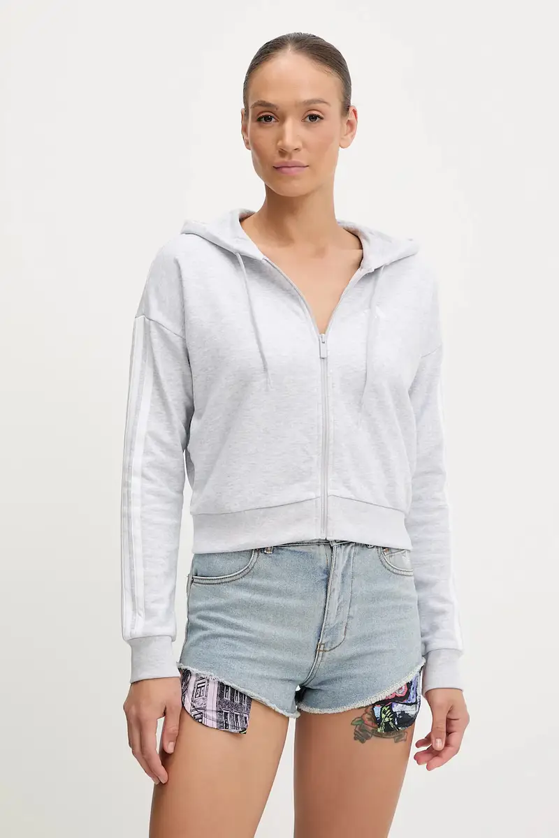 felpa 3-Stripes donna colore grigio con cappuccio JX7648