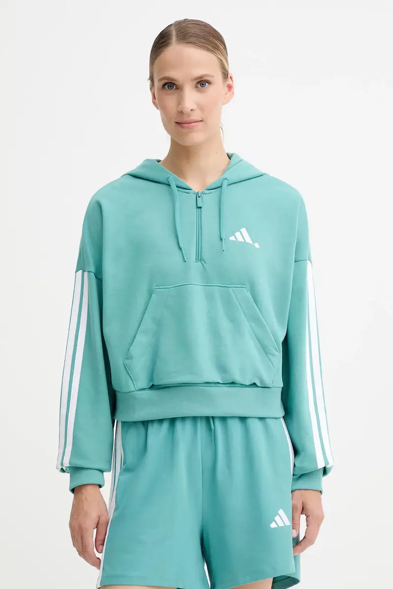 felpa 3-Stripes donna colore verde con cappuccio JX7677 Turchese