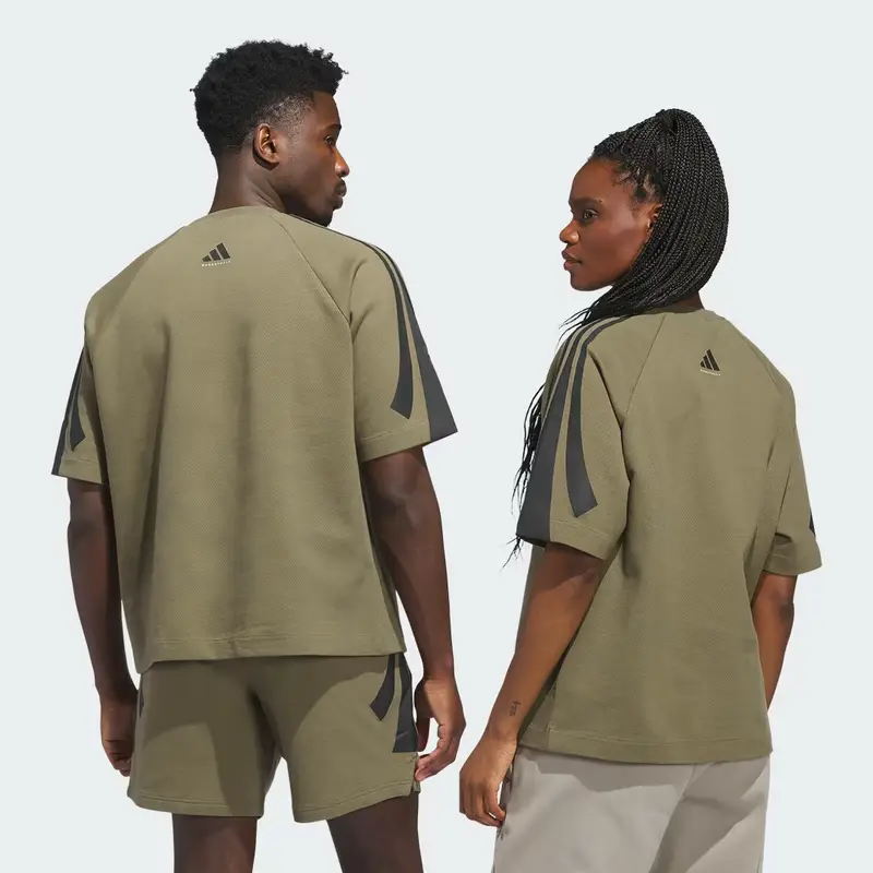 Felpa a maniaca corta adidas da basket (unisex) Olive Strata miniatura 2