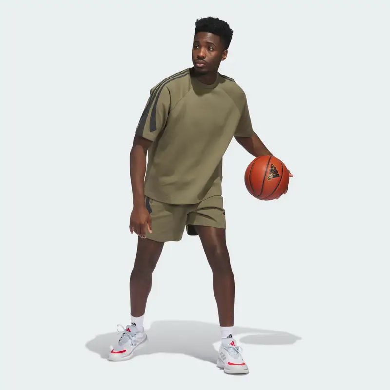 Felpa a maniaca corta adidas da basket (unisex) Olive Strata miniatura 3