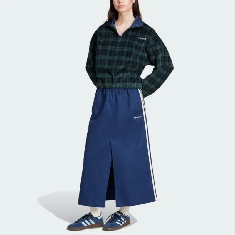 Felpa a maniche lunghe Adidas Originals Logo a quadri con mezza zip da donna Felpa Blu notte Nero Verde scuro IX1054 M miniatura 4