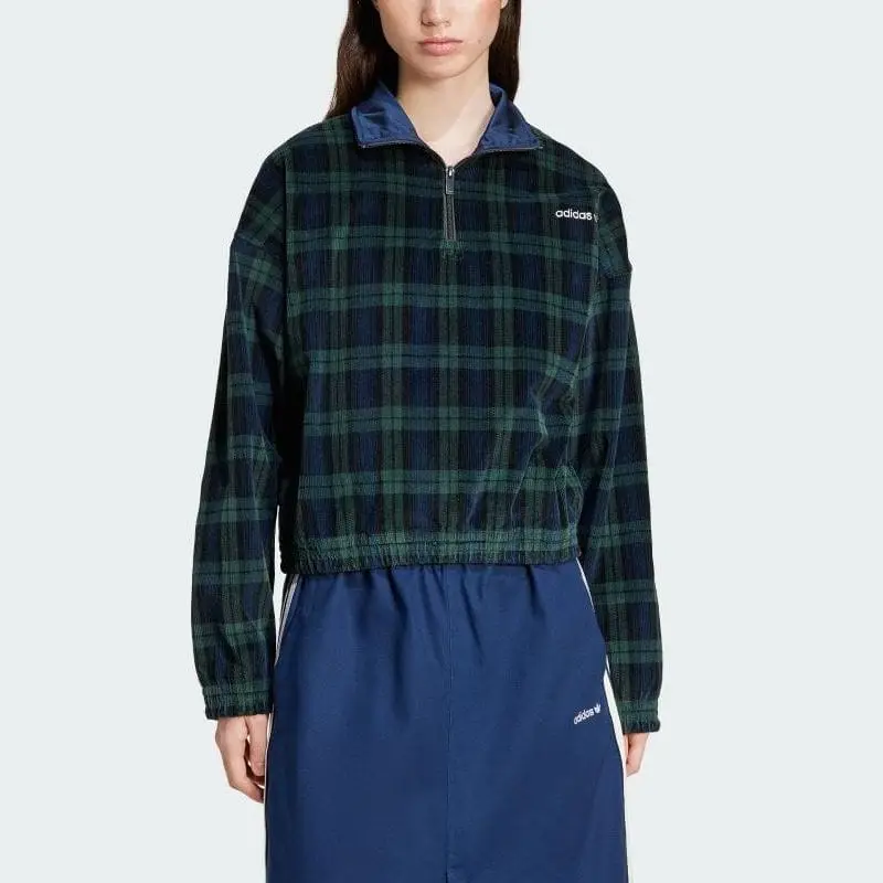 Felpa a maniche lunghe Adidas Originals Logo a quadri con mezza zip da donna Felpa Blu notte Nero Verde scuro IX1054 XS miniatura 2