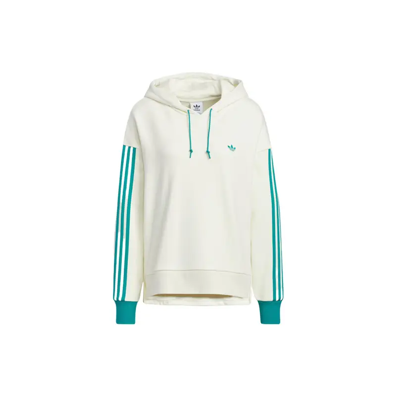 Felpa a maniche lunghe con coulisse e stampa logo Adidas Originals Trifoglio color block da donna, top bianco IC8136 M
