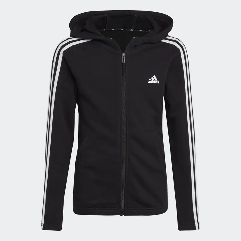 Felpa ADIDAS bambina ginnastica con cappuccio e zip leggera 3 strisce nera | Adidas