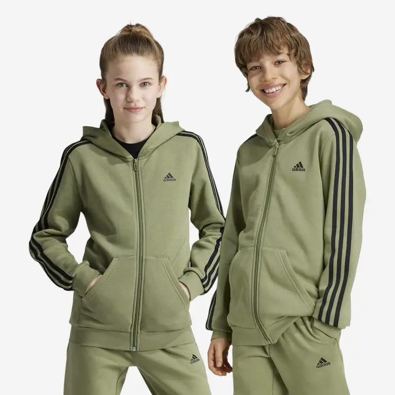 Felpa ADIDAS bambino ginnastica con cappuccio e zip leggera 3 strisce verde | Adidas