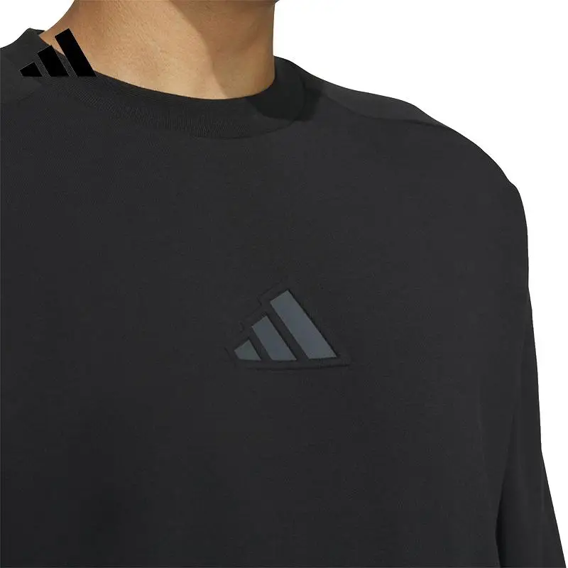 Felpa Adidas Girocollo Tinta Unita Allenamento Sportivo Uomo Felpa Nera JZ8420 S miniatura 2